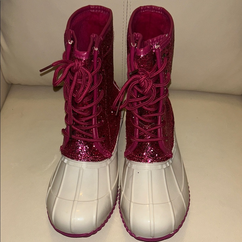 Sugar Pink and White Glitter Boots